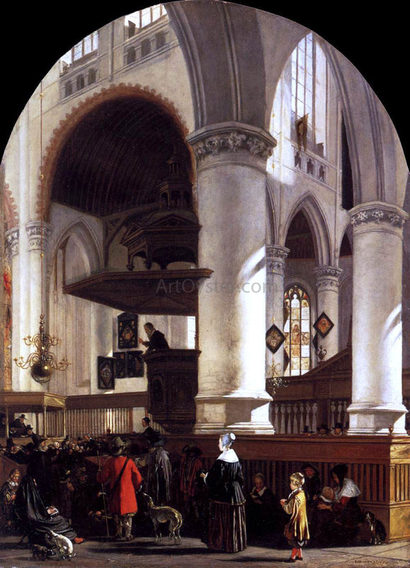  Emanuel De Witte Interior of the Oude Kerk at Delft during a Sermon - Art Print