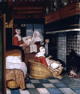 Cornelis De Man Interior with a Family and Two Nurses Before a Fire - Art Print