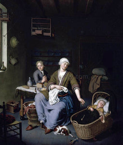  Willem Van Mieris Interior with a Mother Attending her Children - Art Print