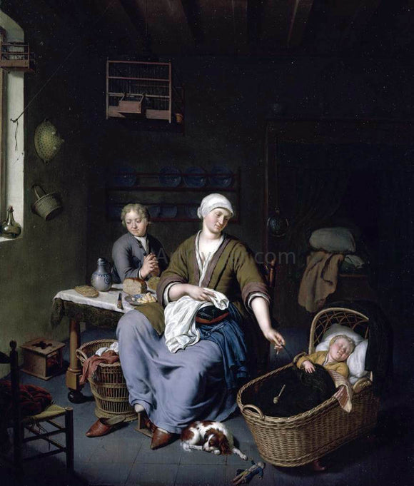  Willem Van Mieris Interior with a Mother Attending her Children - Art Print