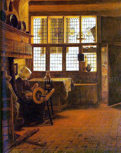  Esaias Boursse Interior with a Woman at a Spinning Wheel - Art Print