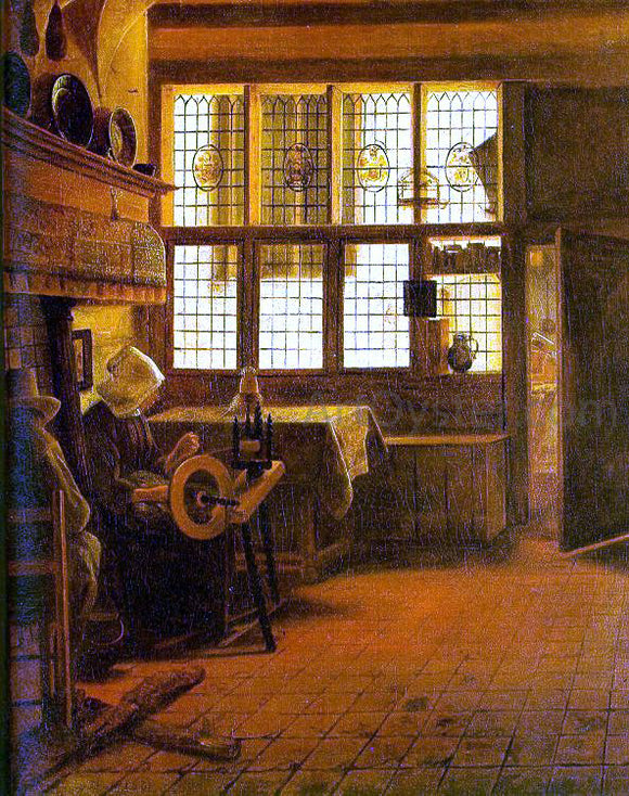  Esaias Boursse Interior with a Woman at a Spinning Wheel - Art Print