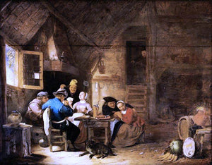 Hendrick Maertensz Sorgh Interior with Peasants Playing Cards - Art Print