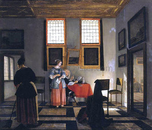  Pieter Janssens Elinga Interior with Seated Figures - Art Print