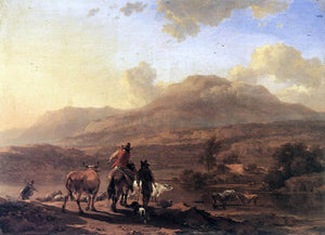  Nicolaes Berchem Italian Landscape at Sunset - Art Print