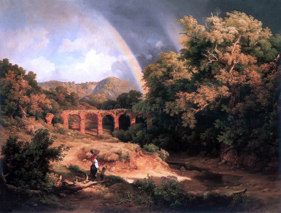  The Elder Karoly Marko Italian Landscape with Viaduct and Rainbow - Art Print