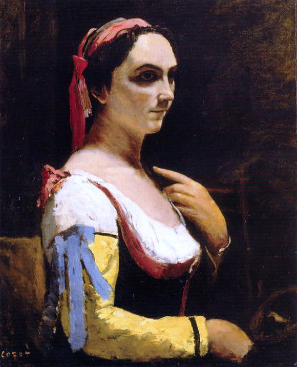  Jean-Baptiste-Camille Corot Italian Woman with a Yellow - Art Print