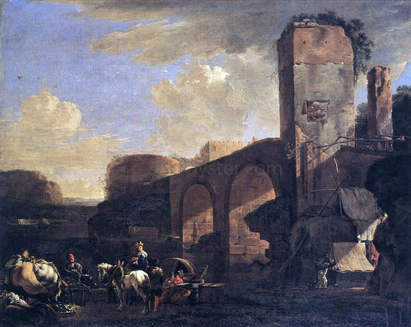  Jan Asselyn Italianate Landscape with a River and an Arched Bridge - Art Print