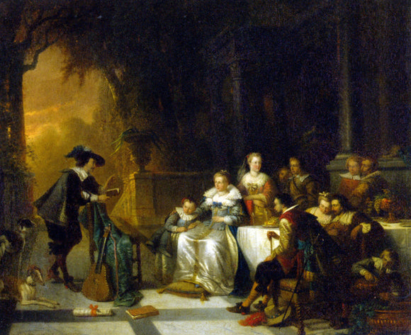  Adrien Ferdinand De Braekeleer John Dryden Reading one of His Poems Before the Court - Art Print