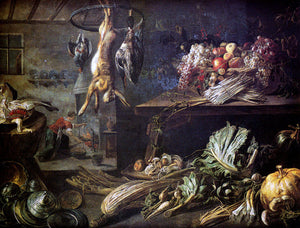  Adriaen Van Utrecht Kitchen Interior With Still Life, Maid By The Fire - Art Print