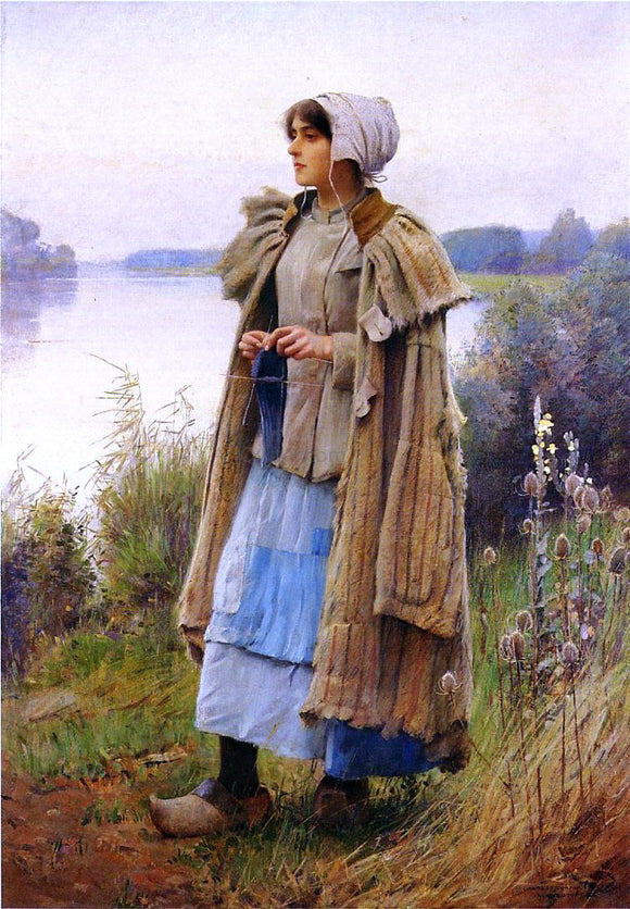  Charles Sprague Pearce Knitting in the Fields - Art Print