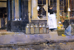  Frederick Childe Hassam La Bouquetiere et la Latiere (also known as Flower Store and Dairy Store) - Art Print
