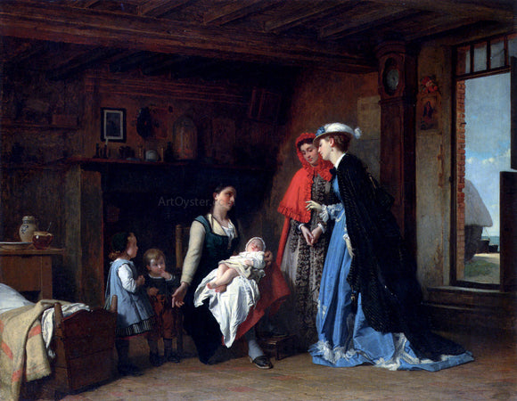  Charles Baugniet La Visite De La Nourrice - Art Print