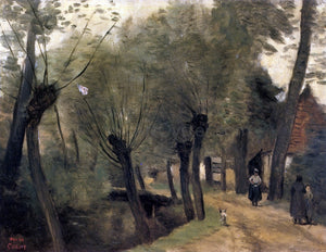  Jean-Baptiste-Camille Corot LaBuissiere, near Bethune (pas de Calais): Lane Bordered by Willows - Art Print