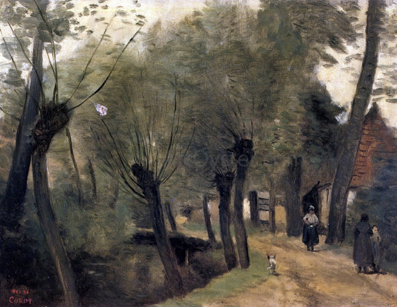  Jean-Baptiste-Camille Corot LaBuissiere, near Bethune (pas de Calais): Lane Bordered by Willows - Art Print