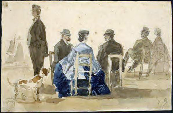  Eugene-Louis Boudin Ladies and Gentlemen Seated on the Beach with a Dog - Art Print