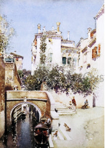  Martin Rico Y Ortega Ladies in a Flowering Courtyard near a Canal, Venice - Art Print