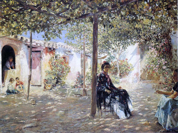  Jose Gallegos Y Arnosa Ladies in a Sun-dappled Courtyard - Art Print