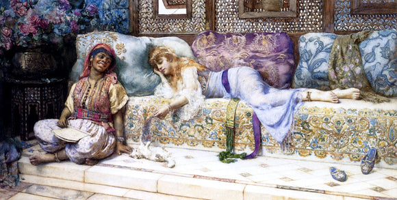  John Henry Henshall Ladies In Turkish Costume Playing With A Kitten - Art Print