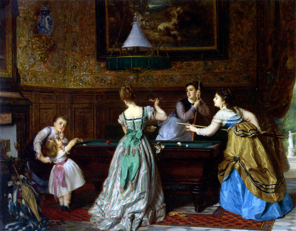  Charles Edouard Boutibonne Ladies Playing Billiards - Art Print