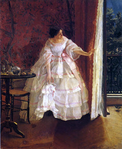  Alfred Emile Leopold Stevens Lady at a Window Feeding Birds - Art Print