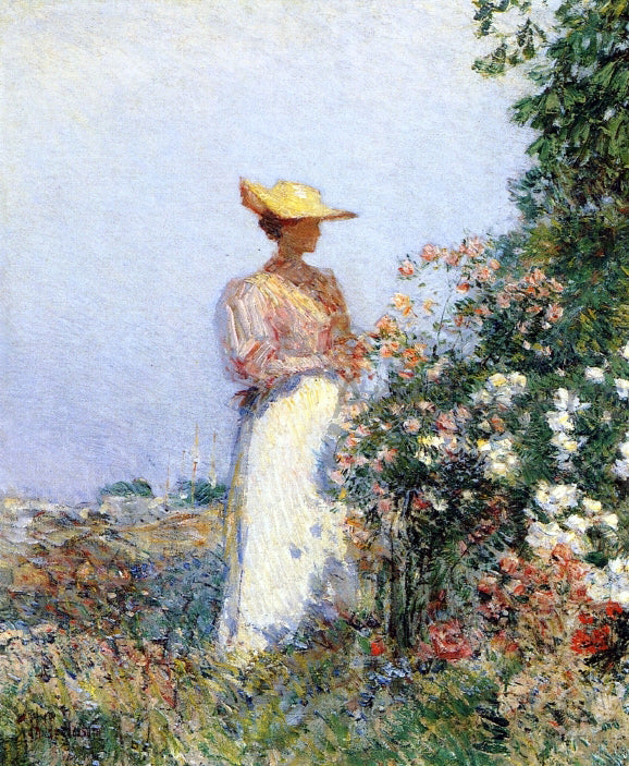  Frederick Childe Hassam Lady in Flower Garden - Art Print