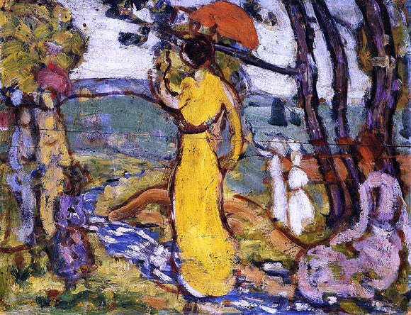  Maurice Prendergast Lady in Yellow Dress in the Park (also known as A Lady in Yellow in the Park) - Art Print