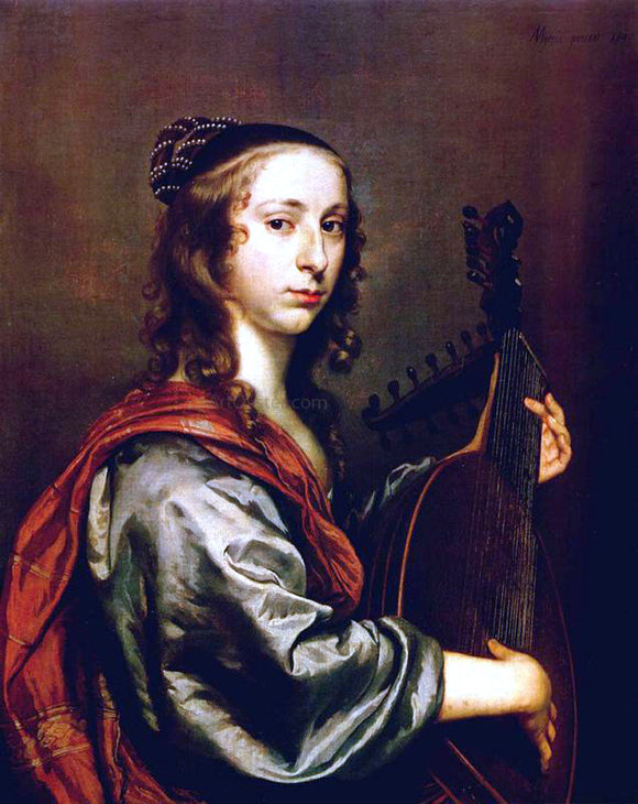  Jan Mijtens Lady Playing the Lute - Art Print