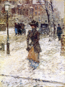  Frederick Childe Hassam Lady Walking down Fifth Avenue - Art Print