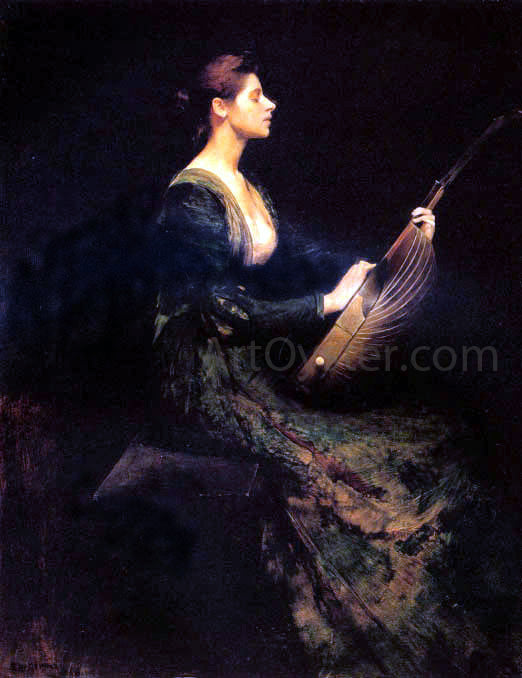  Thomas Wilmer Dewing Lady with a Lute - Art Print
