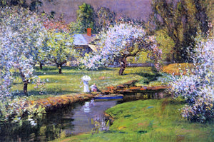  Theodore Wendel Lady with Parasol by Stream - Art Print