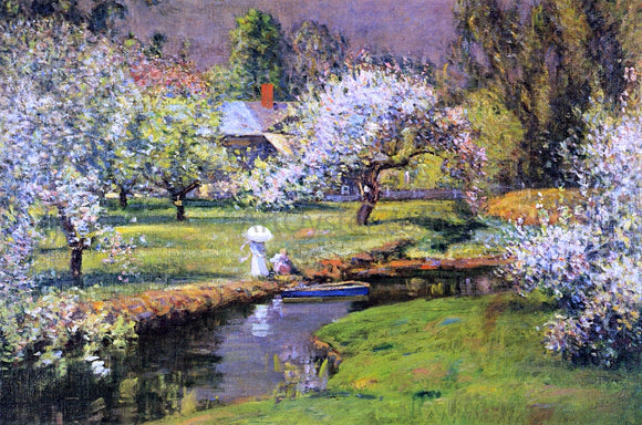  Theodore Wendel Lady with Parasol by Stream - Art Print