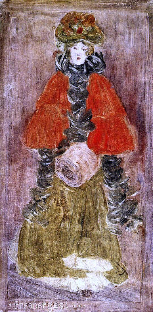 Maurice Prendergast Lady with Red Cape and Muff - Art Print