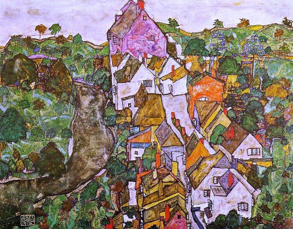  Egon Schiele Landscape at Krumau - Art Print