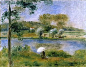  Pierre Auguste Renoir Landscape: Banks of the River - Art Print