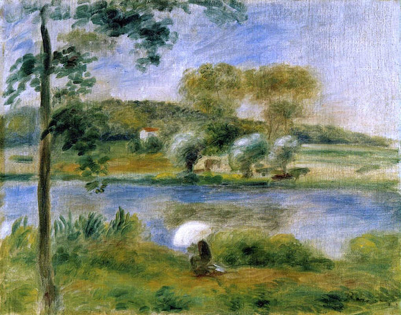  Pierre Auguste Renoir Landscape: Banks of the River - Art Print