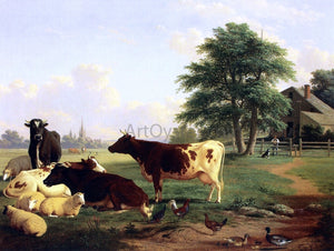  Thomas Hewes Hinckley Landscape,: Cattle, Woman, Boy and Newfoundland Dog - Art Print