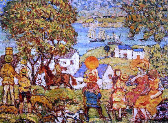  Maurice Prendergast Landscape: Figures, Cottages and Boats - Art Print