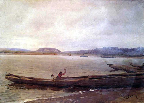  Ilia Efimovich Repin Landscape of the Volga with Boats - Art Print