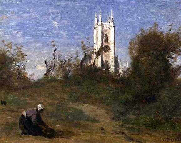  Jean-Baptiste-Camille Corot Landscape with a White Tower, Souvenir of Crecy - Art Print