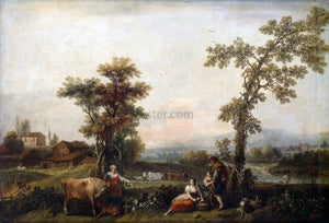  Francesco Zuccarelli Landscape with a Woman Leading a Cow - Art Print