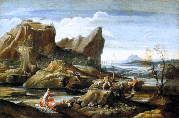  Antonio Carracci Landscape with Bathers - Art Print