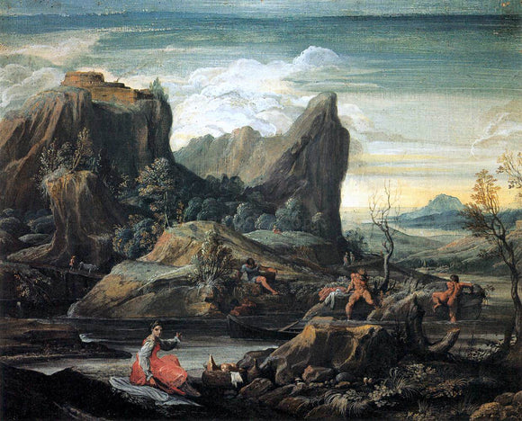  Agostino Carracci Landscape with Bathers - Art Print