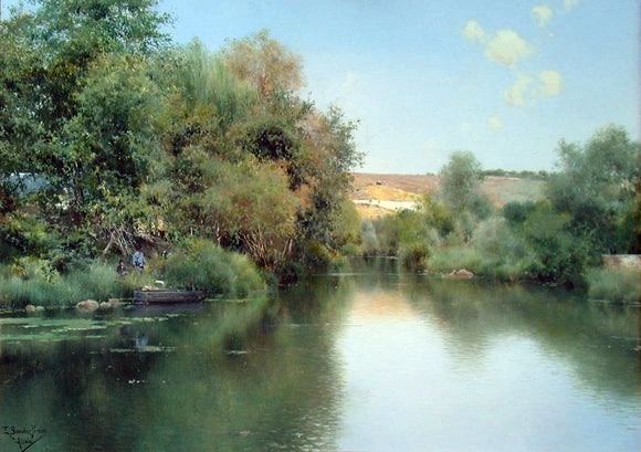  Emilio Sanchez-Perrier Landscape with Boat and Men - Art Print