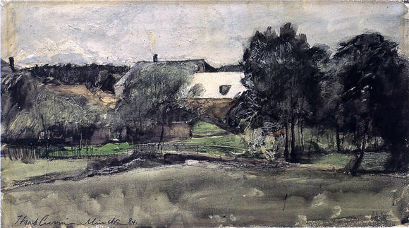  J Frank Currier Landscape with Bridge and Houses - Art Print