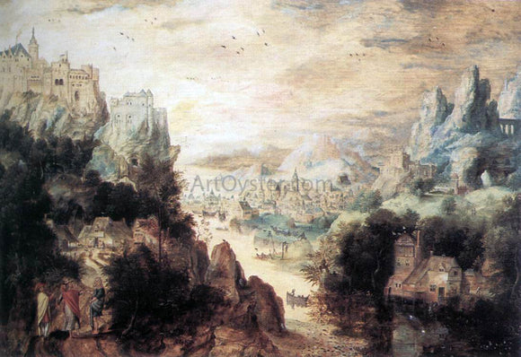  Herri Met de Bles Landscape with Christ and the Men of Emmaus - Art Print