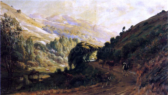  Thaddeus Welch Landscape with Cows - Art Print