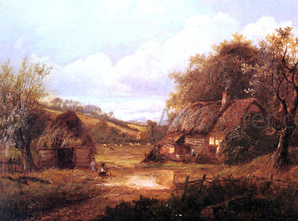  Joseph Thors Landscape with Figures Outside a Thatched Cottage - Art Print