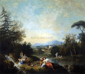  Francesco Zuccarelli Landscape with Girls at the River - Art Print