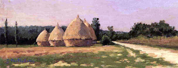  Gustave Caillebotte Landscape with Haystacks - Art Print